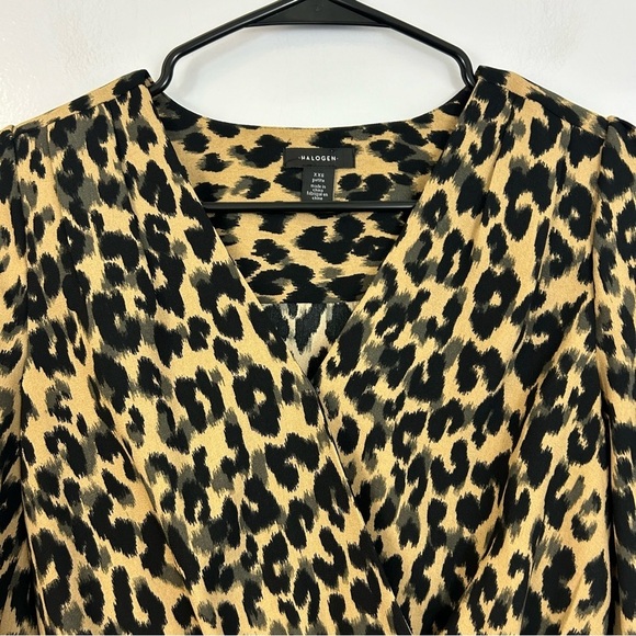 Halogen Leopard Print Faux Wrap Peplum Blouse/Top Size XXS - Picture 3 of 14